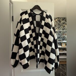 Carly Jean Los Angeles Black and White Checkered Oversized Cardigan